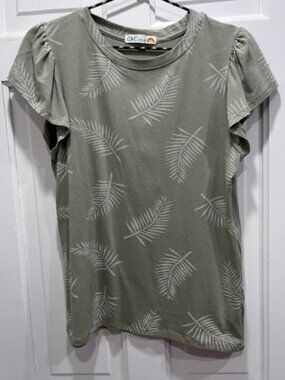 C&C brand light gray green feather printed short sleeved T-shirt